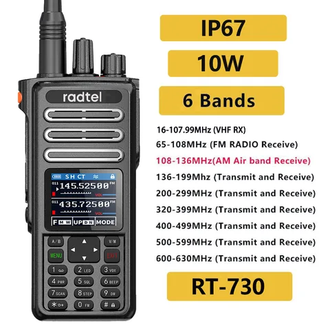 Рация радиоуправляемая, 10 Вт, полнодиапазонная, Любительская, 199CH HT USB-C Батарея NOAA FM AM UHF VHF Satcom