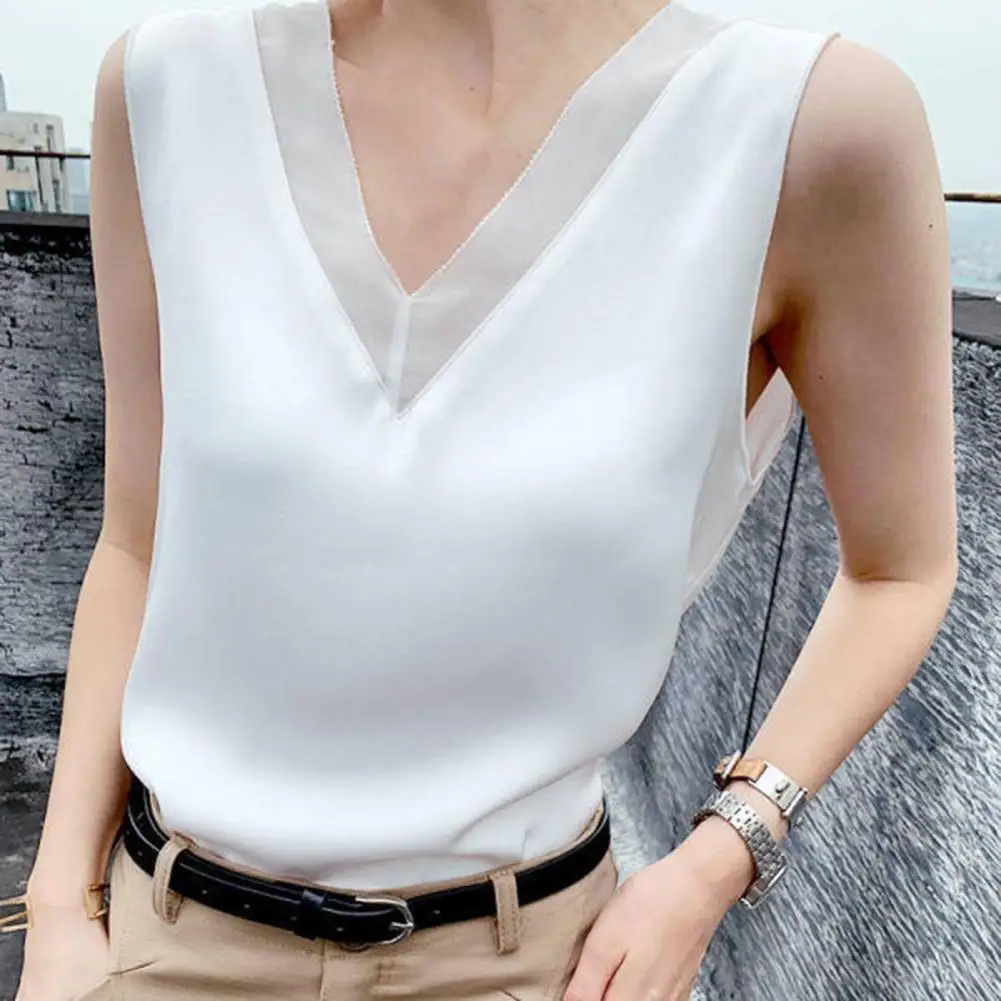 

Fashion Women Tops Gloss Comfy Women's Summer V-neck Tops Fine Sewing Craft Bottoming Top Workwear