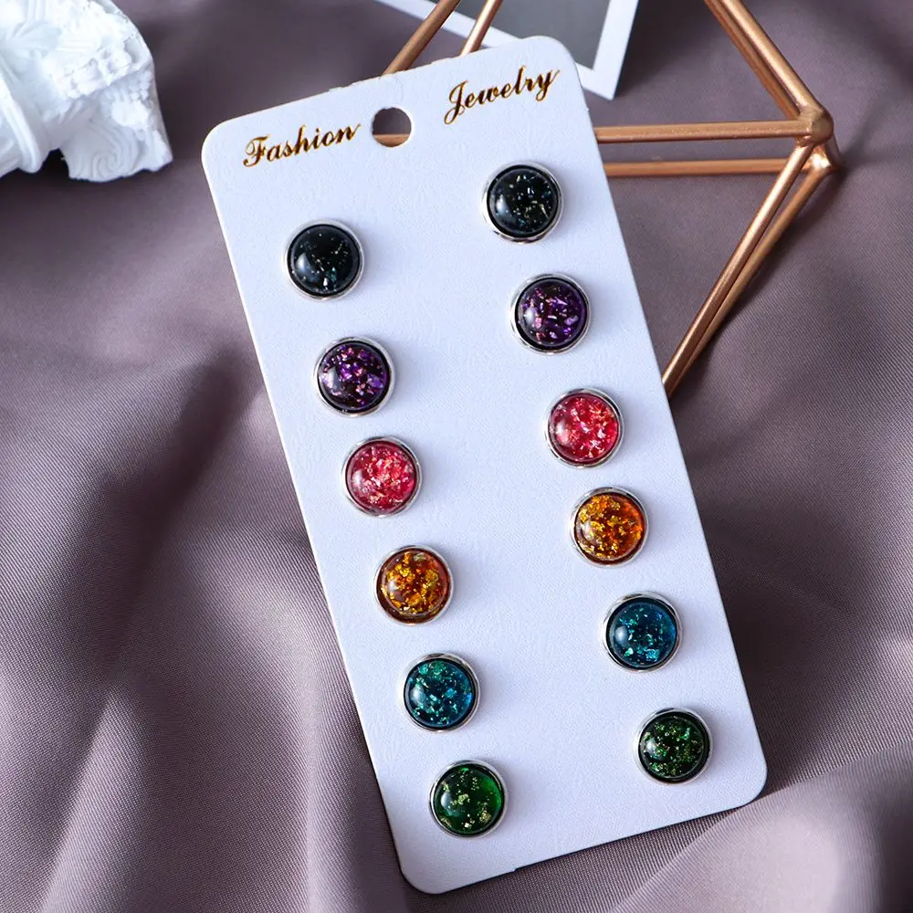 

6 Pairs/Set Fashion Crystal Silver Jewelry Natural Stone Durzy Earrings Quartz Ear Stud Amber Opal Horse Eye Ear Stud
