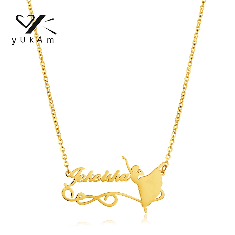 YUKAM Women's Necklaces Trendy Necklace Dance Girl Stainless Steel Special Valentine Name Custom Personalized Gifts Chain