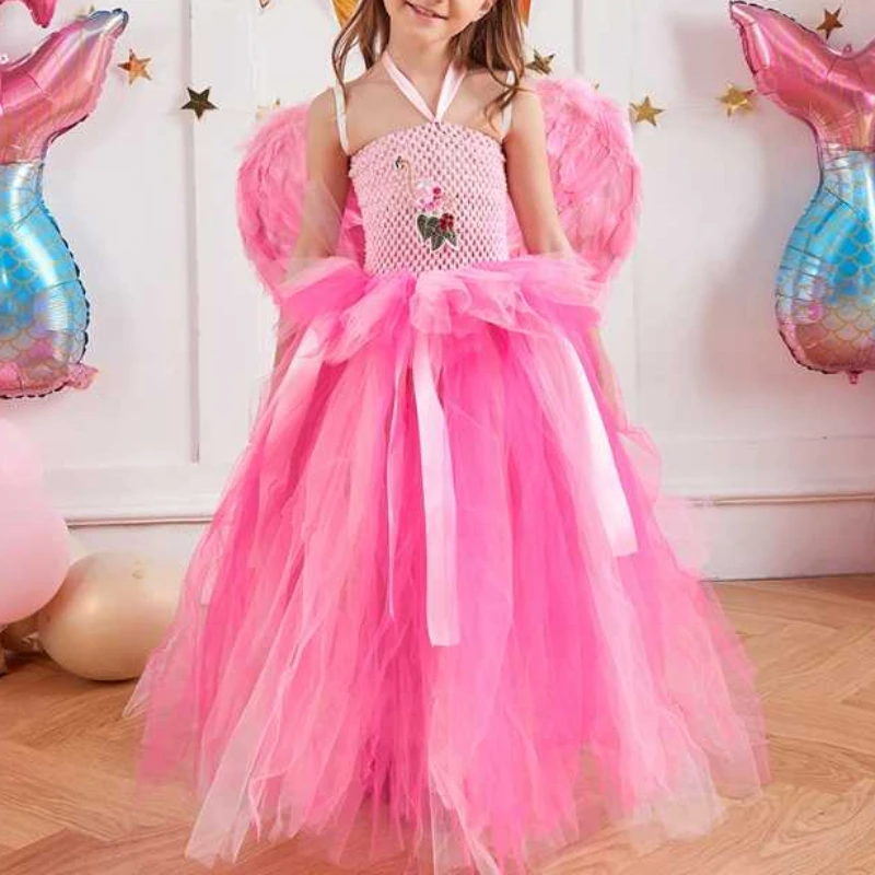 

Pink Princess Girls Tutu Dress with Headband Bird Animal Kids Fancy Dress for Birthday Party Pageant Ball Gown