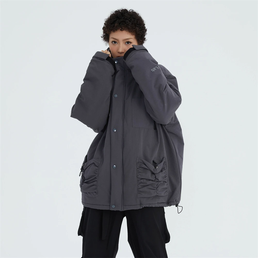 New Women Winter Hooded Coats Thick Warm Clothes Street Multiple Pockets Unique Outwear Hip Hop Couples Fashion Cotton Jackets