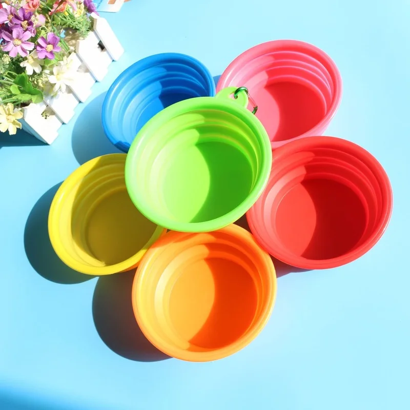 

2022 New Pet Supplies Wholesale Pet Food Basin Out Portable Folding Dog Bowl Candy Color Silicone Folding Bowl dog bowl CN