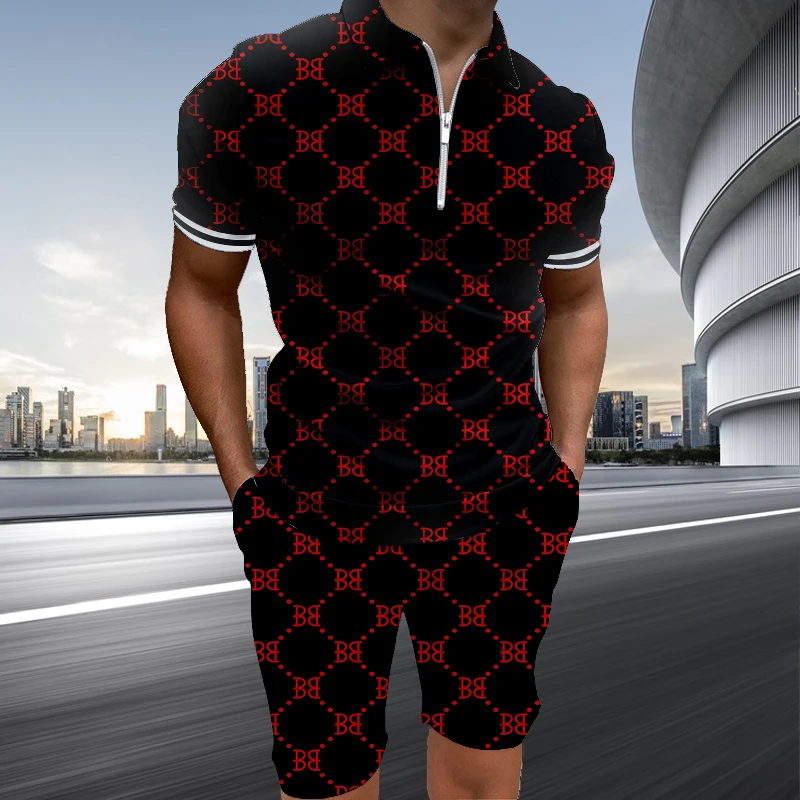 Luxury Brand Tracksuit Polo Shirt 2 Piece Set Outfits Summer Letter Print Men's Man Fashion Hawaiian Beach Vacation Short Sleeve