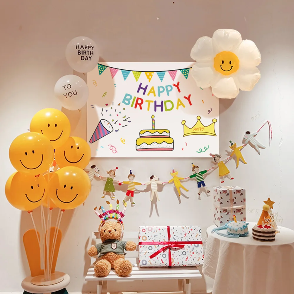 

Ins style balloons set Smiling daisy face balloons girls boy Bobo Happy Birthday party decoration for 100days baby kids children