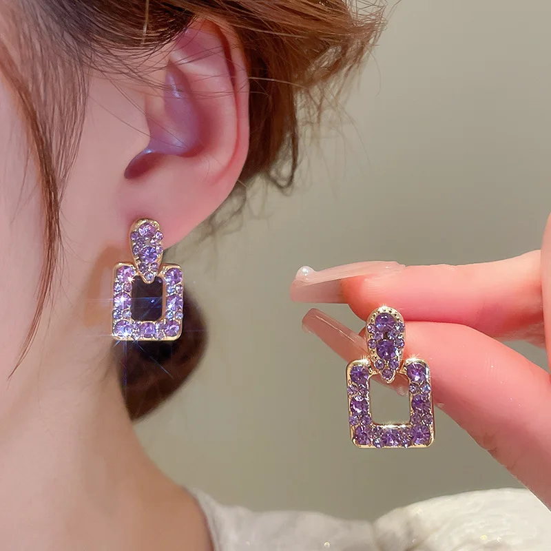 

KAITIN Inlaid Rhinestone Square Women's Earrings 2023 New In Fashion Drop Earrings Korean Style Exquisite Jewelry for Women