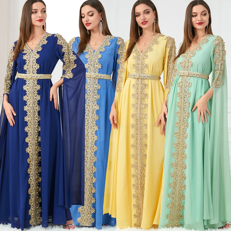 Elegant Autumn Morocco Party Dress Muslim Women Abaya Long Sleeve Abayas Dubai Turkey Islam Kaftan Robe Longue Vestidos Largos