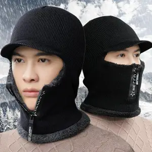 New Men Winter Warm Wool Hat Outdoor Ear Protection Warm Thick Bicycle Knitted Cap Scarf Windproof V