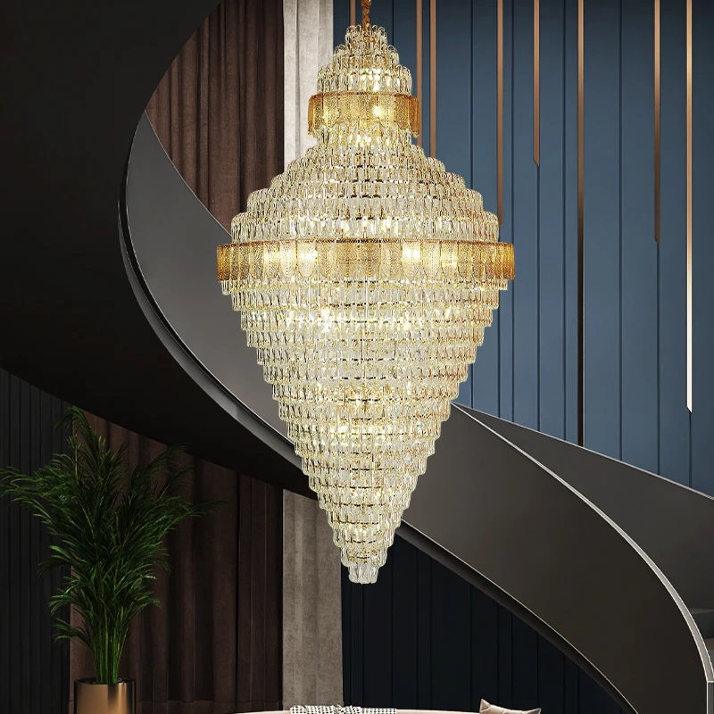 

Двуспальный хрустальный светильник для виллы в стиле постмодерн, длинная Люстра для спиральной лестницы, светильник с отверстиями для высокой гостиной, роскошная люстра