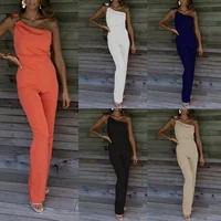 sexy womens solid color nightclub jumpsuit casual pants sloping shoulder jumpsuit breasted jumpsuit high waistline jumpsuit