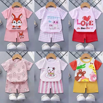 Cotton Kids Clothing Sets 2pcs Summer Clothes for Girls New Baby Boys Short Sleeve T-shirt+shorts Suit Toddler Kids Outfit 1