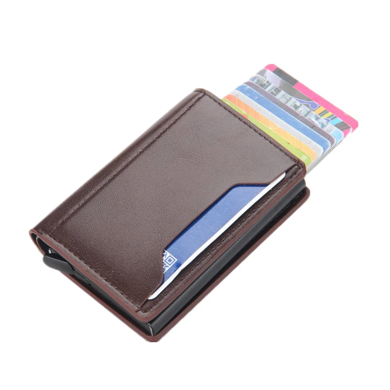 

RFID Anti-theft Smart Wallet Auto-Flip Card Holder PU Leather Aluminum Alloy Credit Card Holder Men's Mini Wallet Card Holder