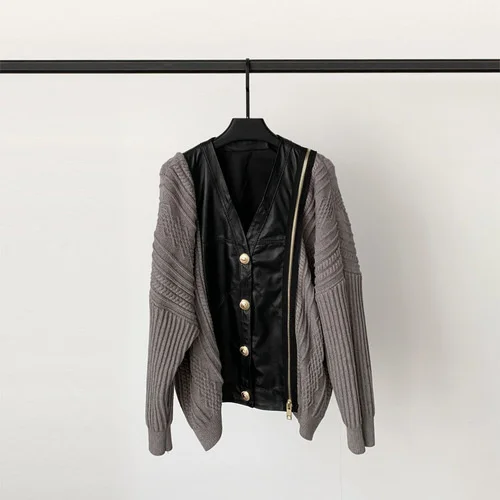 Luxury brand 2023 real jacket women genuine leather coats woman cloth sheepskin stitching knitted cloak femme veste TN2077