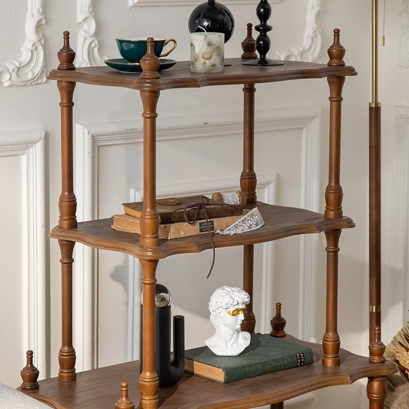 Стеллаж для хранения цвета ореха в стиле ретро. Деревянный журнальный столик.