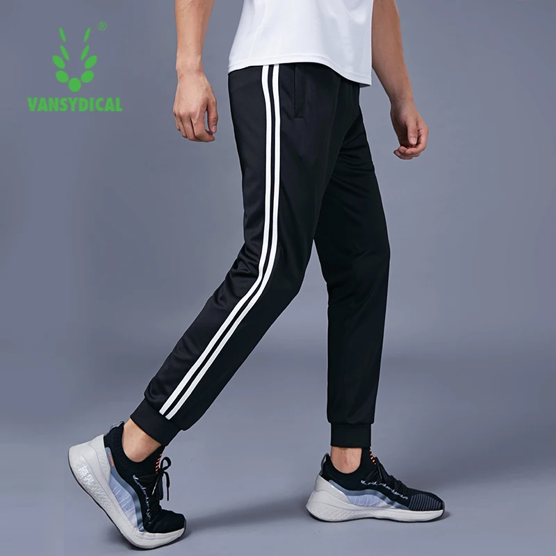 

VANSYDICAL Jogging Pants Men Striped Black Track Pant Fitness Gym Running Sport Long Trouser Winter Joggers Male Polyester