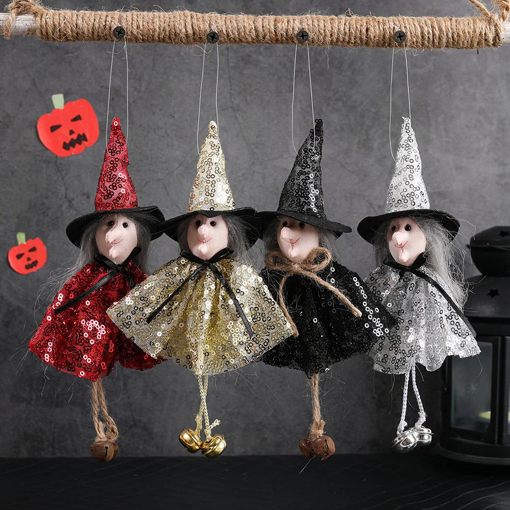 

4 Pcs Sequin Witch Pendant Adorable Halloween Decor Festival Supplies Household Accessories Home Decorative Decorations