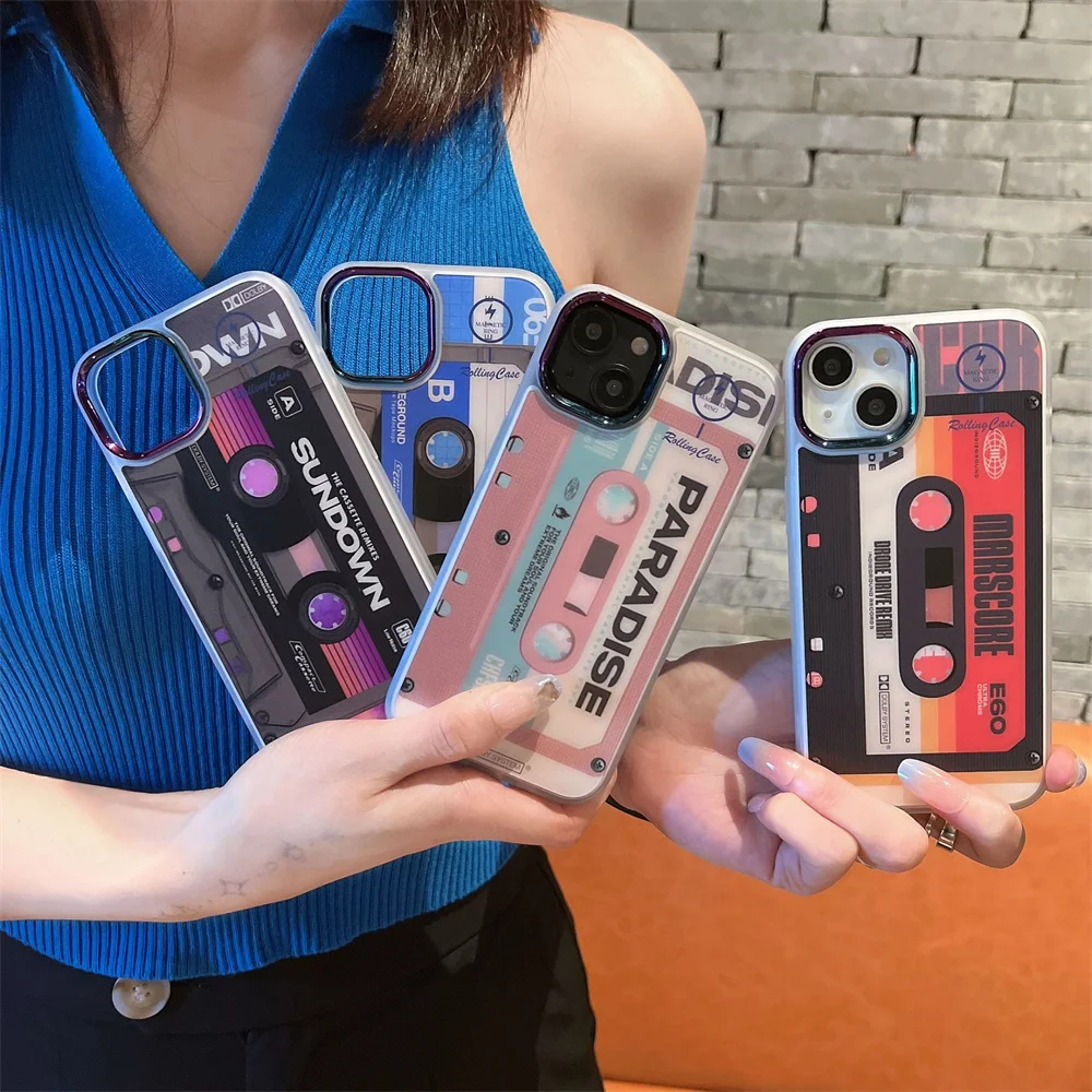 

Vintage magnetic tape scrub case for iPhone 14 Apple 12pro11/13/XsMax/XR personalized fashionable phone case