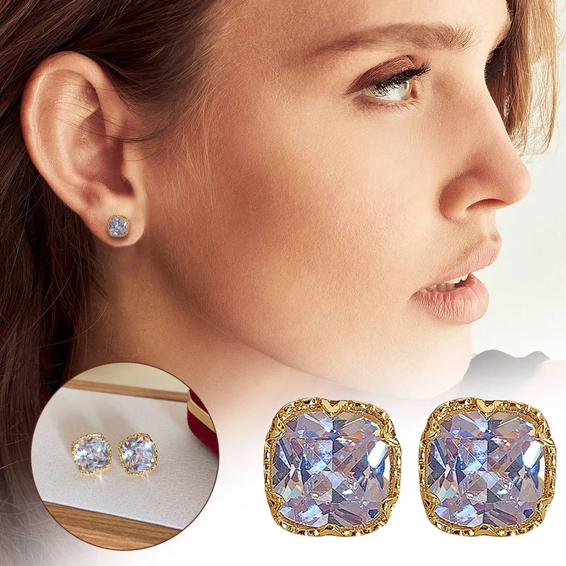 

Simple Temperament White Moissanite Square Stud Earrings For Women Wedding Engagement Earrings Gift Fashion Jewelry
