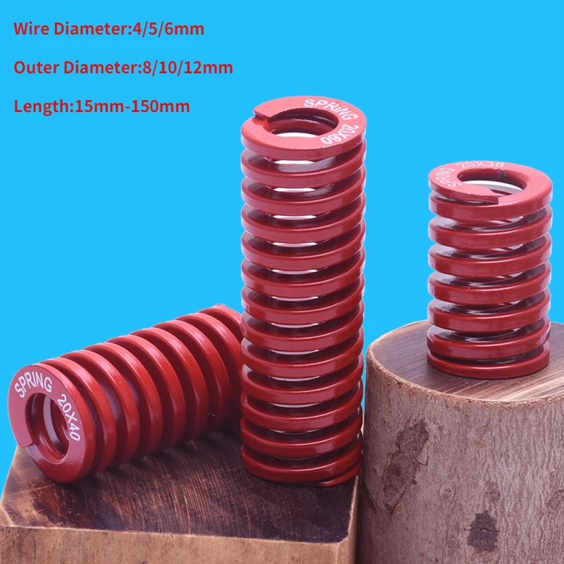 

1Pcs Red Long Light Load Spiral Stamping Compression Mould Die Spring Outer Diameter 8-12mm Inner Diameter 4-6mm Length 15-150mm