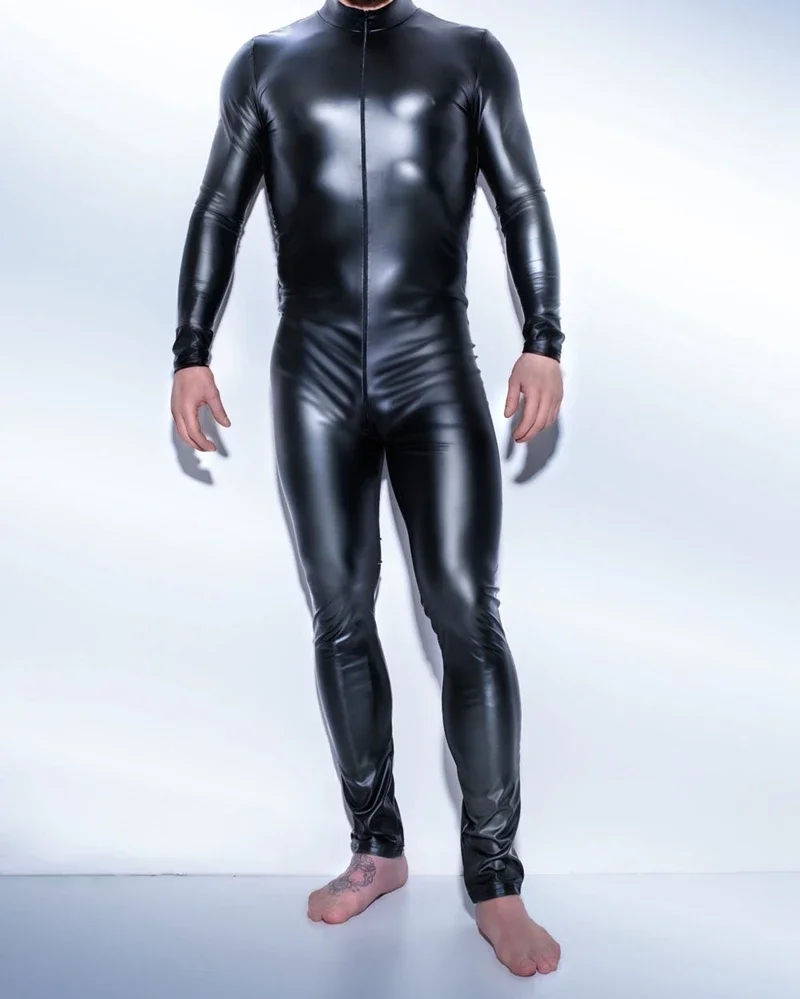 Сексуальный мужской комбинезон из искусственной кожи двусторонний длинный боди