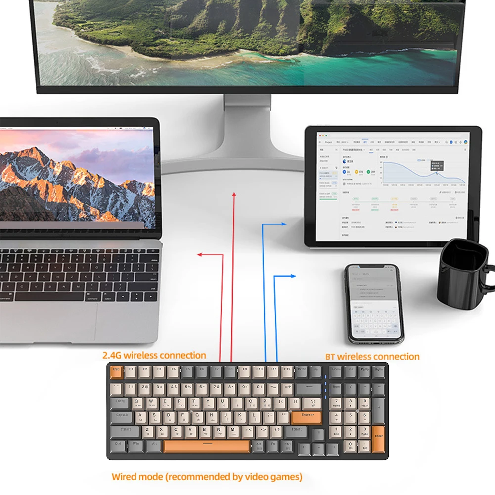 Геймерская клавиатура 2 4G K6 беспроводная 2000 мАч Bluetooth-совместимая