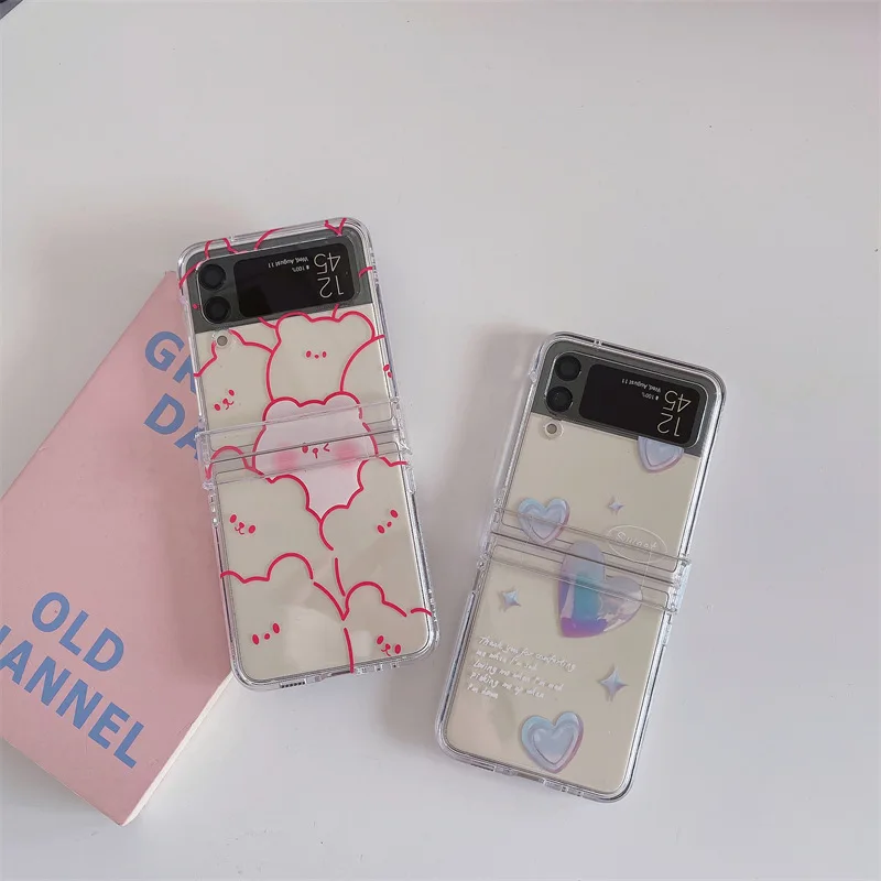 

Cartoon Bear Fresh Colorful Love Phone Case for Samsung Galaxy Z Flip 3 Z Flip 4 Hard PC Back Cover for ZFlip3 ZFlip4 Case Shell