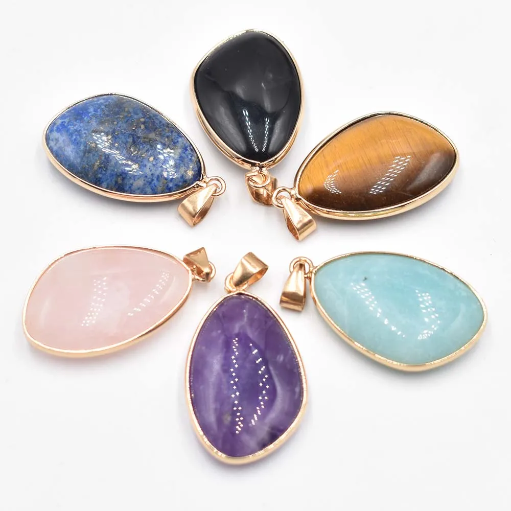 

Fashion good quality natural tiger eye stone amethysts Amazonite irregular shape pendants for jewelry making 6pcs/lot wholesale