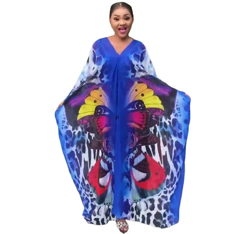 

Chiffon Long African Dresses for Women Plus Size Clothing Dashiki Print Abaya Muslim Dress Africa Clothes Robe Africaine Femme