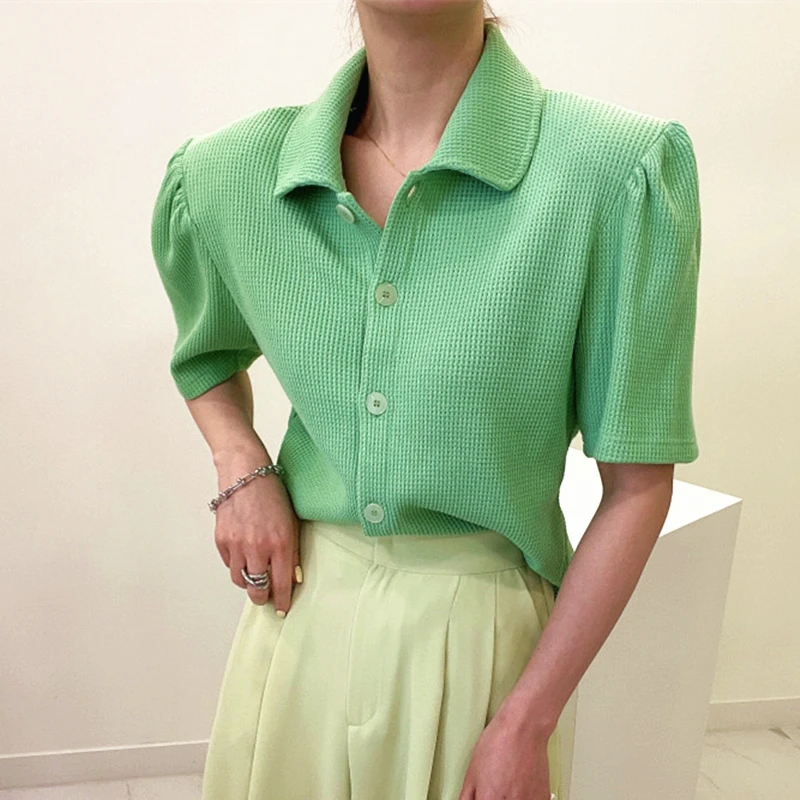 

COIGARSAM Shirt Womens Tops Summer 2022 New Fashion Turn-down Collar Women Shirts Dropshipping