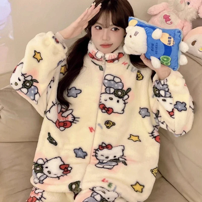 Хлопковое пальто Sanrio Hello Kitty пижамы Kuromi Cinnamoroll для девочек осенне-зимний