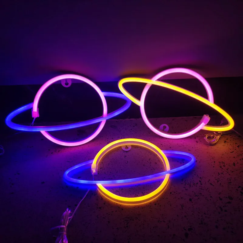 

Neon LED Lamp Elliptical Planet Shaped Wall Sign Desk Night Lights USB Hanging Decorative for Bedroom Home Party Holiday Decor
