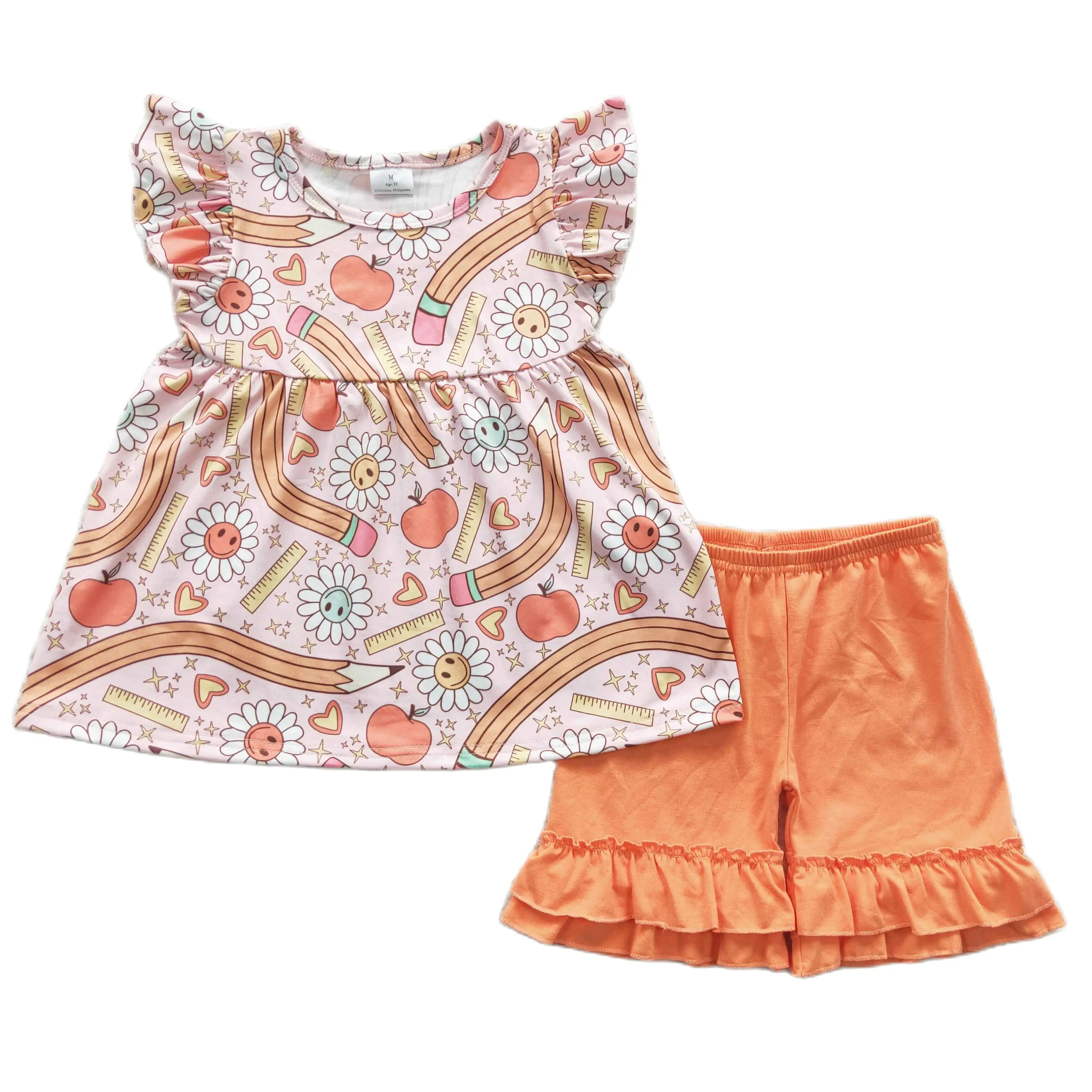 

Женская школьная одежда-карандаш, канцелярские топы и шорты с рюшами, костюмы, детские летние повседневные комплекты из 2 предметов для малышей