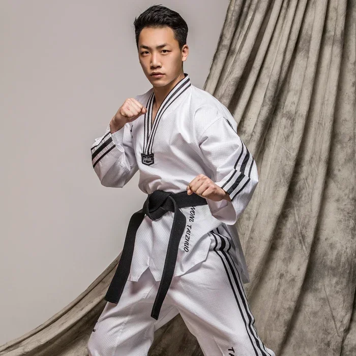 Боевые искусства в полоску TKD Tae Kwon Do униформа для взрослых и детей WTF 160-190 см