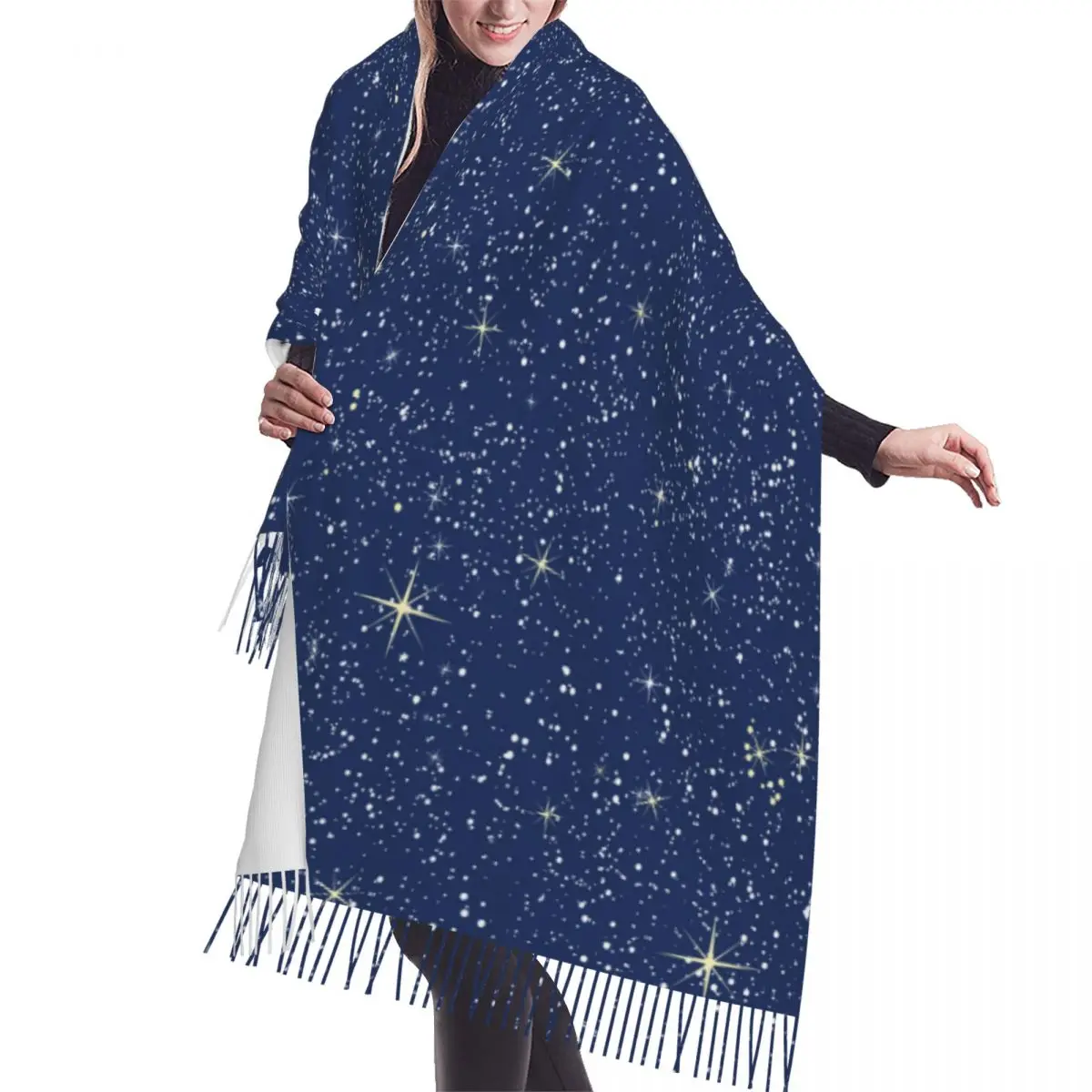 

Bright Starry Night Scarf Winter Long Large Tassel Scarves Soft Wrap Pashmina