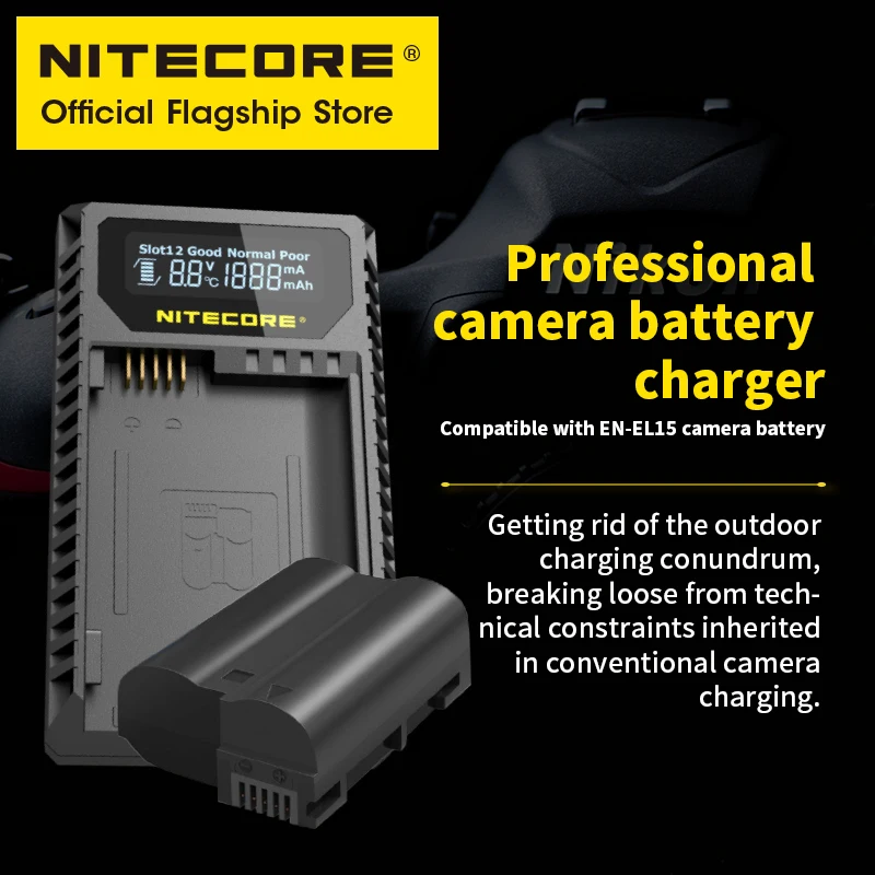 Зарядное устройство NITECORE UNK2 для смарт-камеры с двумя слотами USB Nikon EN-EL15 EN-EL15a D500 D600