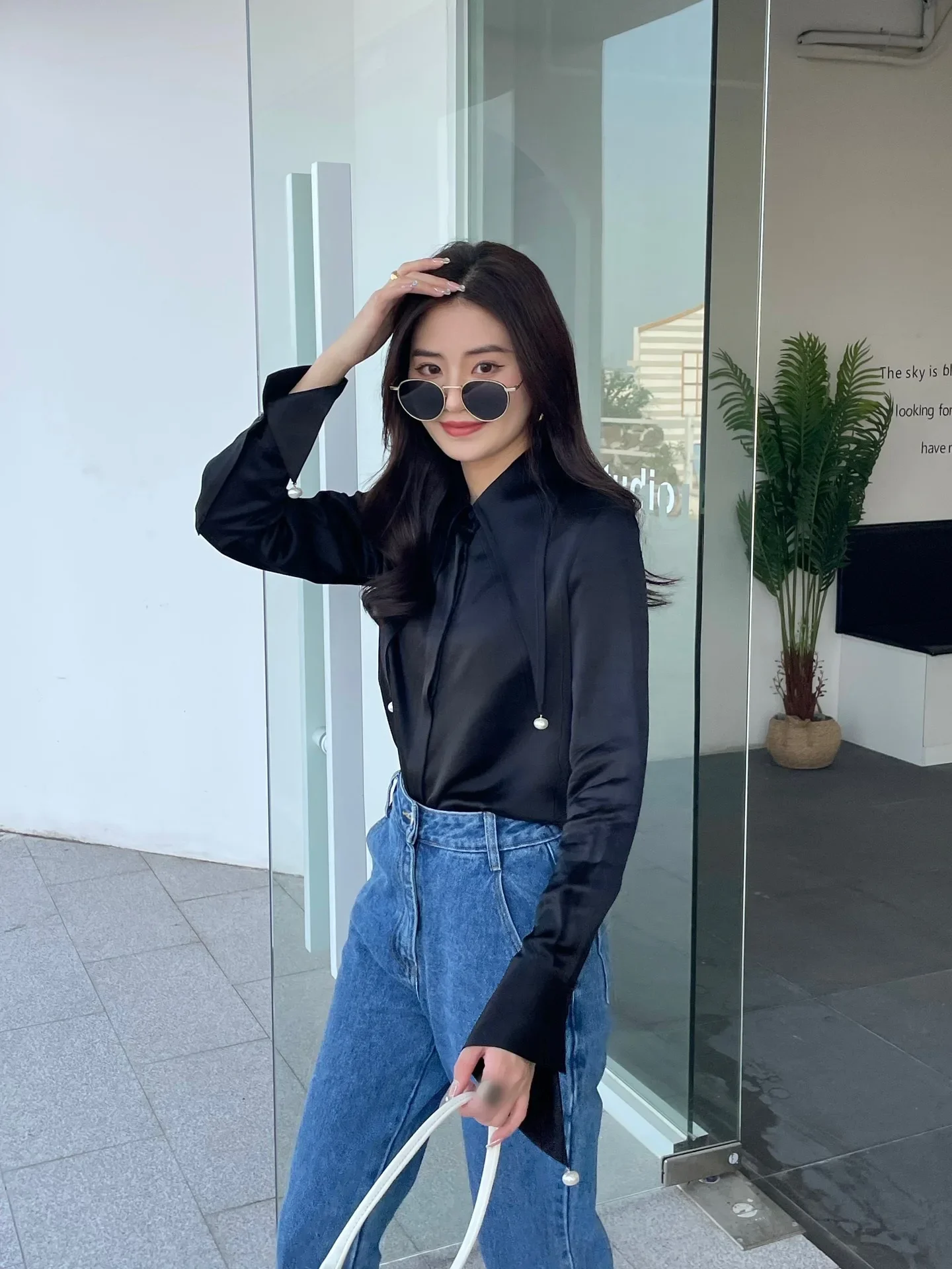 Модная нишевая рубашка с подвеской из жемчуга 22 женская на пуговицах в