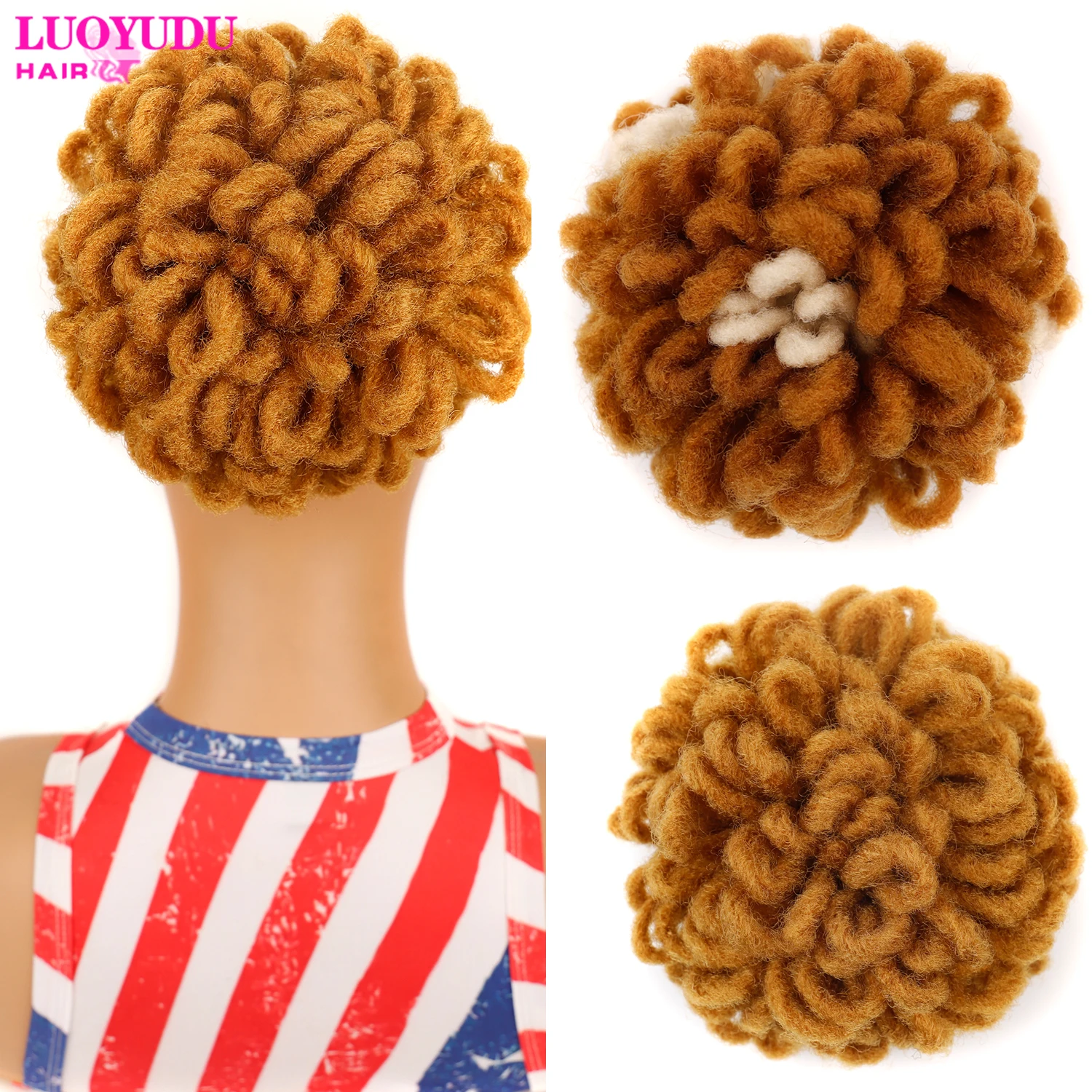 Synthetic Chignon Dreadlocks Curly Massy Updo for Women Black Hair Bun Extensions Fasten by Rubber Band Clip-on Hair Luoyudu