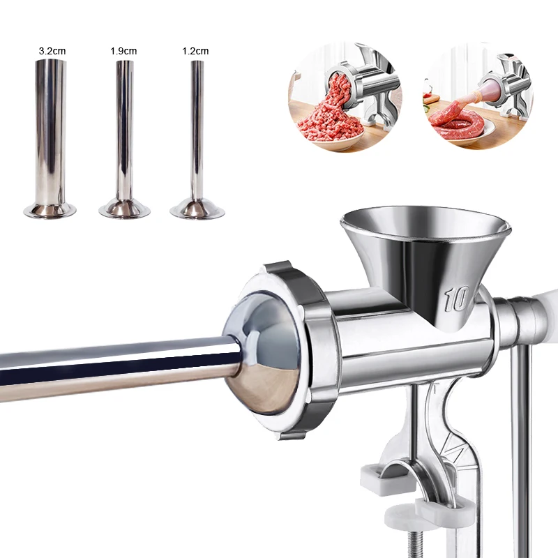 Aluminum Meat Grinder 10# Stuffers Manual Sausage Stuffer With Tubes Tool Mincer For Home Kitchen Accessories