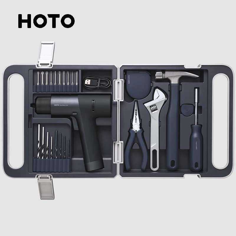 

HOTO 12V Electric Drill Toolbox Mixed Repair Tool Set Power Hand Tool Kit For Home Installation Tool Needlenose Plier Hamer