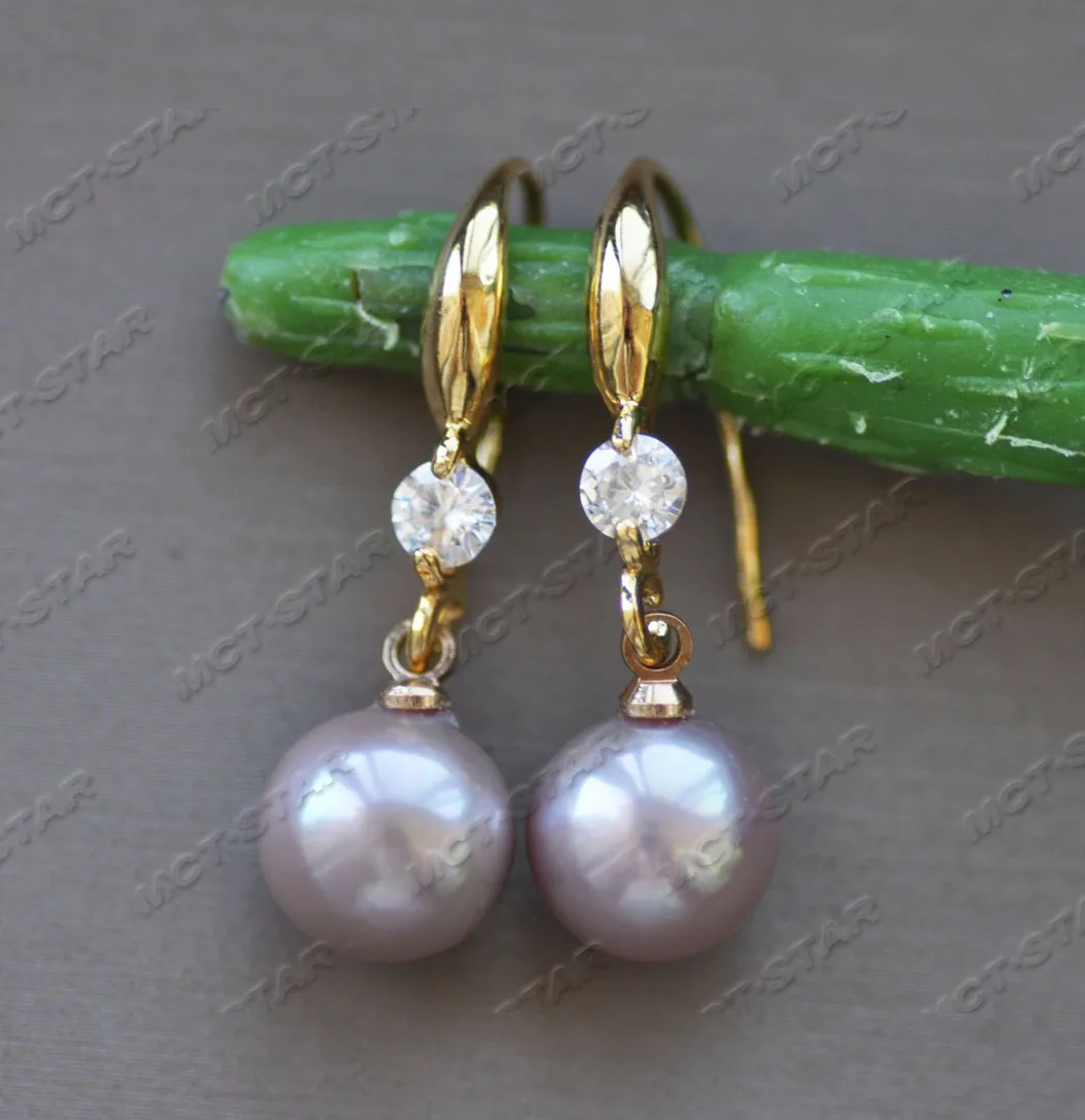 Z12068 A ++ 9 мм Лавандовый круглый Эдисон Keshi жемчуг Висячие серьги CZ