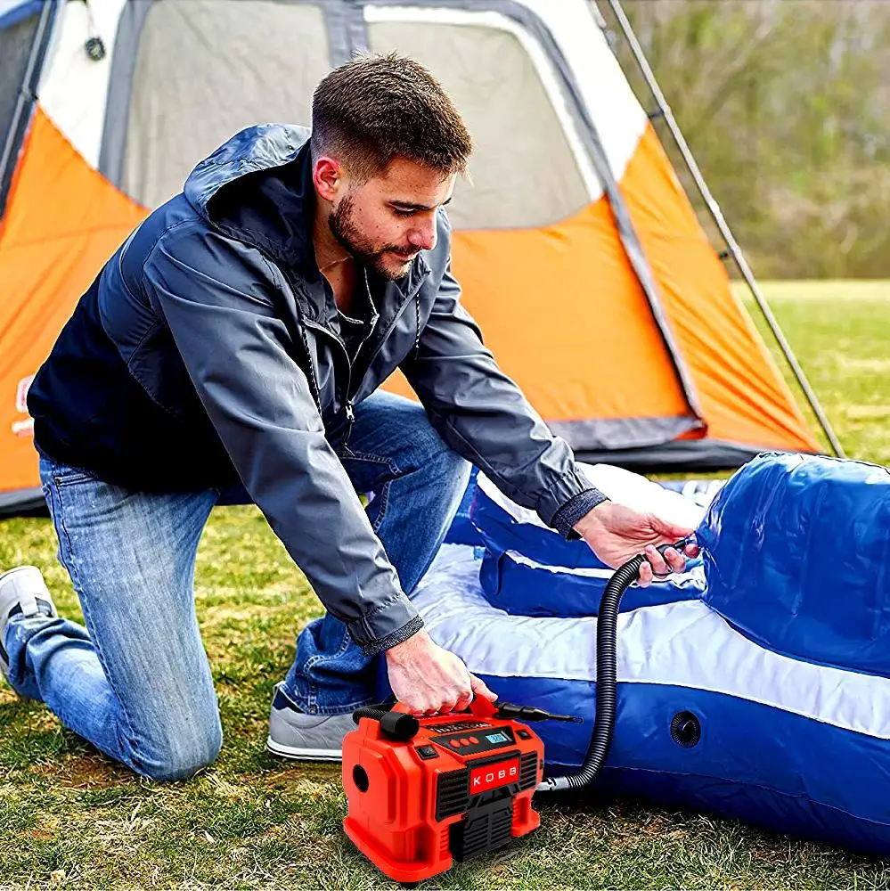KOBB KB500 12Volt/220Volt/18Volt 2Ah Li-ion Rechargeable Digital Pressure Display Tire Bed Inflator Pump EU plug | Автомобили и