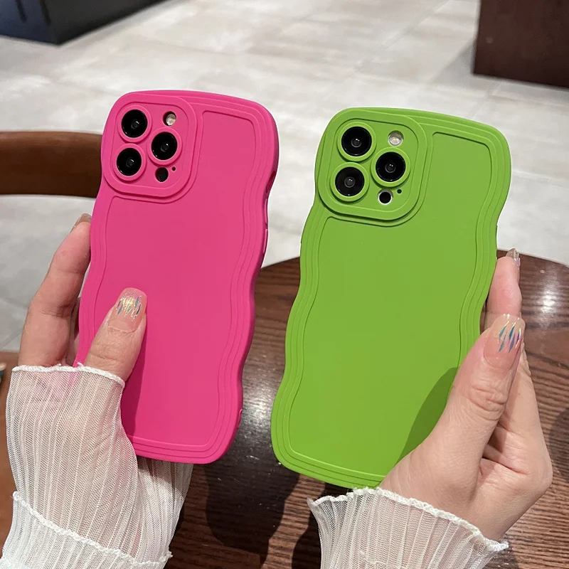 

Candy Color Wavy Border Shockproof Phone Case For iPhone 13 12 11 14Pro Max X XR XS Max 7 8 6 Plus SE 20 Camera Protection Cover