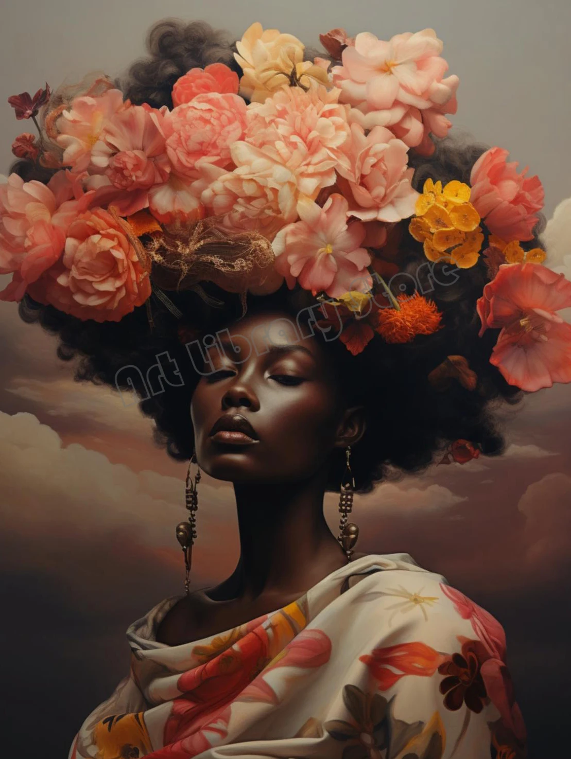 Abstract Head Flowers Black Woman African Girl Poster Canvas Painting Wall Art Pictures Home Dorm Bedroom Decor Gift