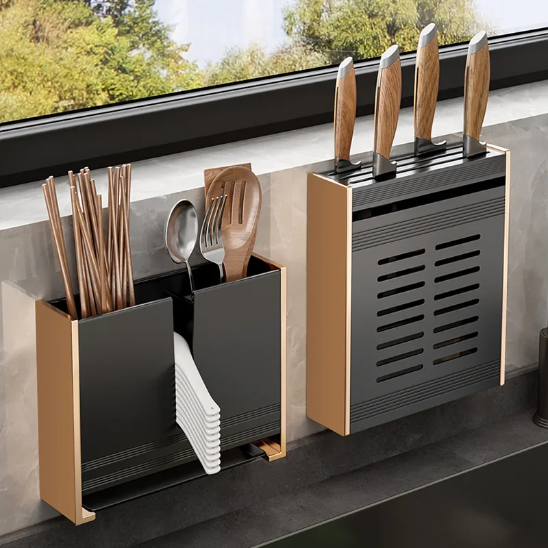 

Kitchen Sto Non Perforated Wall Mounted Household Kitchen Holder Multifunctional Knife Holder