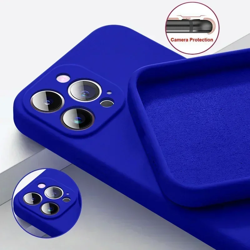 

Official Original Klein Blue Liquid Silicone Case For iPhone 15 11 12 13 14 Plus Pro Max XS XR X 8 Square Soft Thin funda Cover