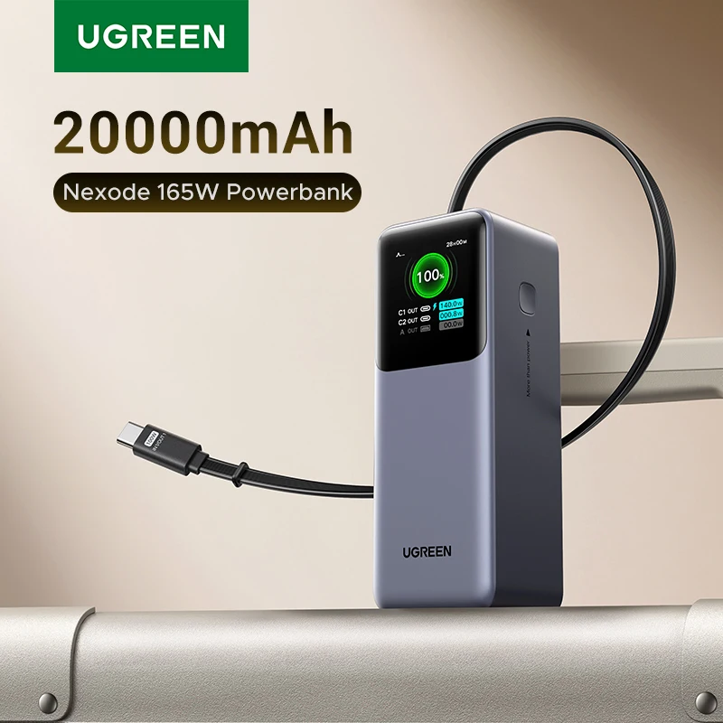Фото UGREEN Nexode 165 Вт 20000 мАч Power Bank PD3.0 100 Вт Портативное зарядное устройство с быстрой зарядкой для MacBook Pro Внешняя батарея USB-C №1