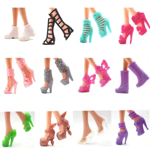 NK официальные случайные 12 пар обуви модные босоножки на высоком каблуке красочные тапочки для вечевечерние для куклы Барби аксессуары игру...
