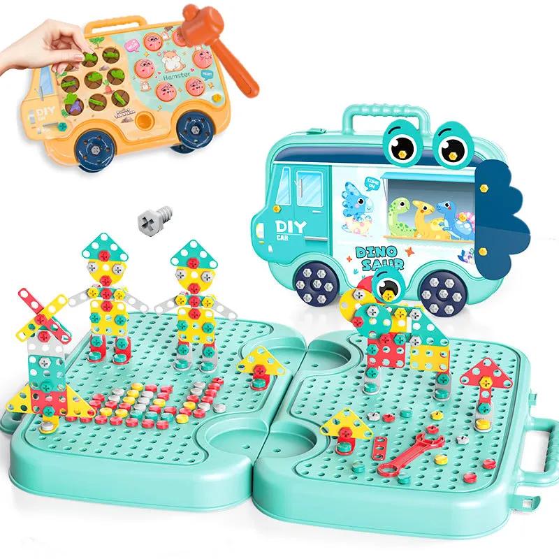 

3 in 1 Electric Drill Toolbox Driller Games Toys 2D/3D DIY Kids Pretend Play Simulation Maintenance Tool Model Toy Baby Gifts