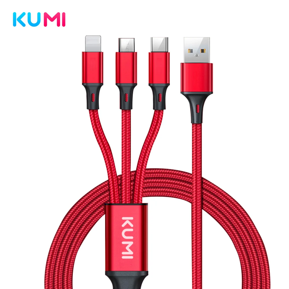 

KUMI 3in1 Data USB Cable for iPhone Fast Charger Charging Cable For Android type c xiaomi huawei Samsung Charger Wire For iPad