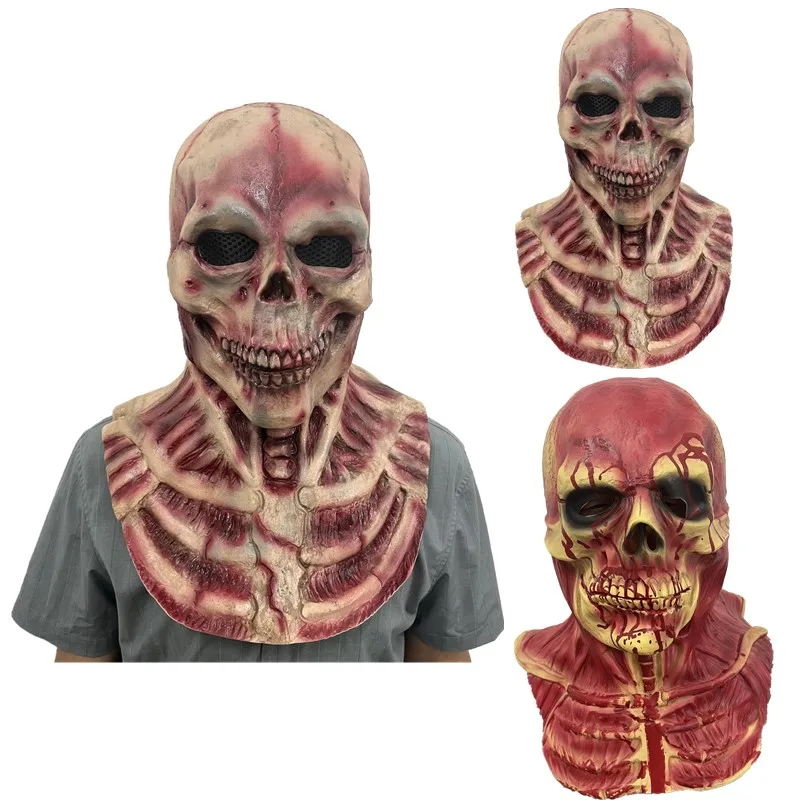 Страшная версия маска черепа Хэллоуин реквизит косплей кровавый зомби латексный шлем Взрослый головной убор унисекс Карнавальная вечеринка костюм